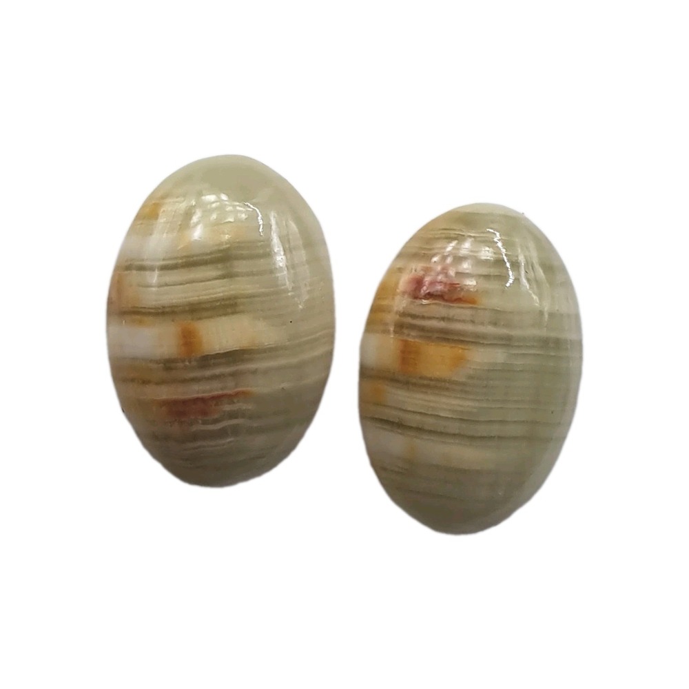 Vintage Natural Banded Onyx Calcite Cabochon Cream Tan Stripe Screwback Earrings